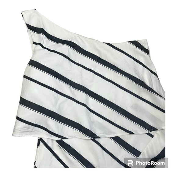 Banana Republic black and white asymmetrical diagonal stripe Size 6 dress - Picture 3 of 11